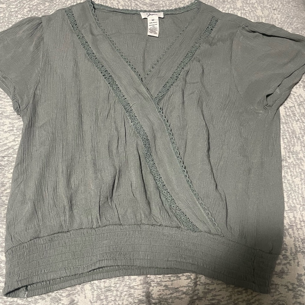 Women's Green V-Neck Top